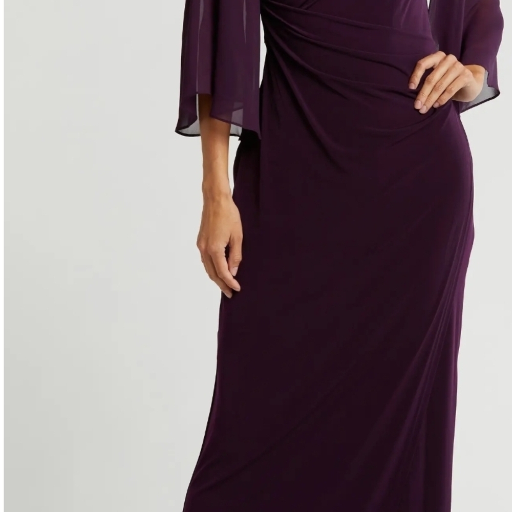 Connected Apparel Purple Ruched Off-the-Shoulder Gown